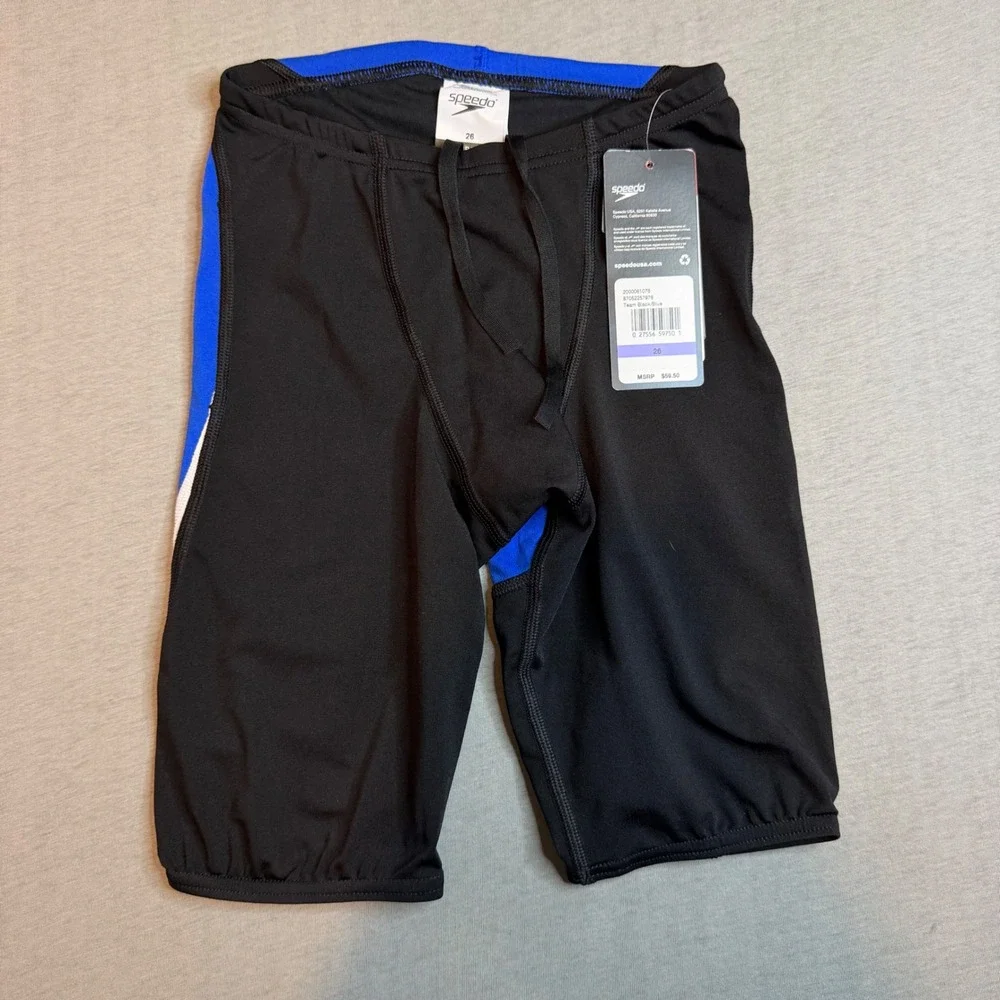 Speedo Endurance+ Jammer Swimsuit Mens 26 Black Blue 87052257976‎ NWT